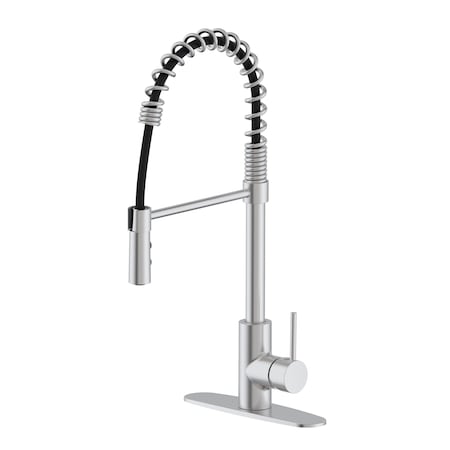 Westbrass Kitchen Spring Spout  W/ Dual Function Spray Head, Ceramic Disc Valve and Base Plate in Satin Nickel KS18A-20